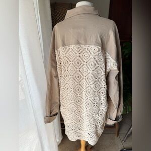 NWT‎ Petal Dew 2X Beige Lace-Back Women's Jacket crochet detail
